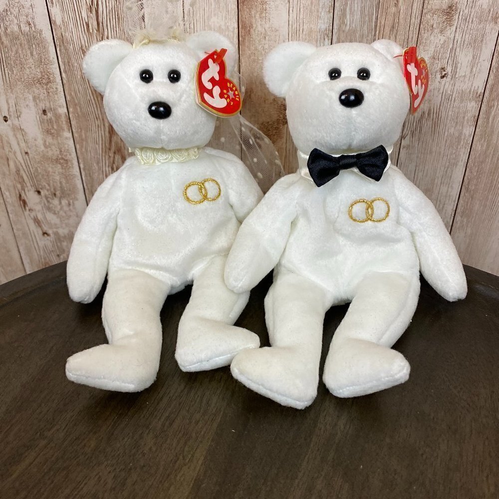 TY Beanie Baby Mrs. and Mrs. Bridegroom Bear and Bride Bear Plush 2001